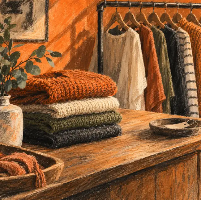 Illustration of apparel retailers equipment and workspace