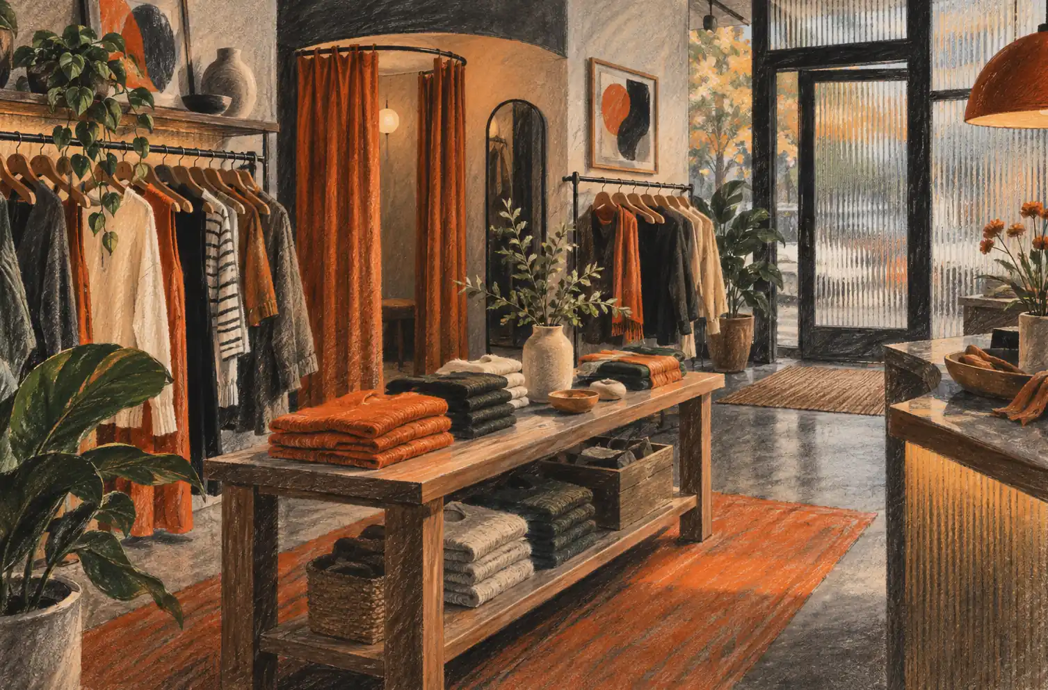 Illustration of apparel retailers and their working space