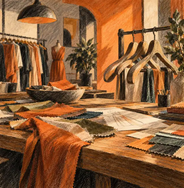 Illustration of apparel retailers equipment and workspace